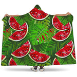 Tropical Leaf Watermelon Pattern Print Hooded Blanket