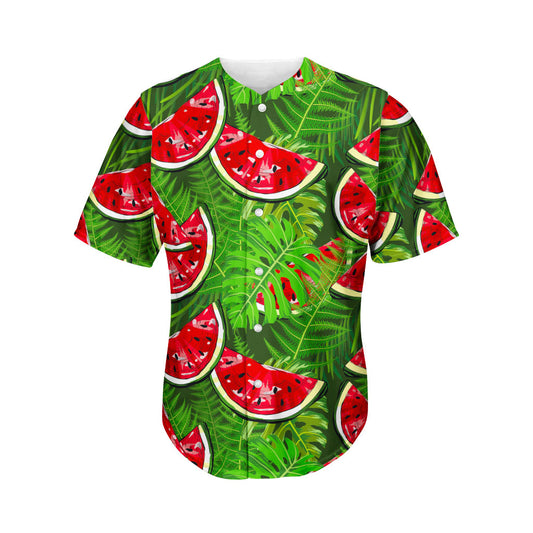 Tropical Leaf Watermelon Pattern Print Men's Baseball Jersey