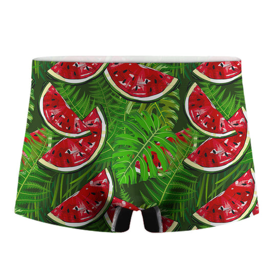 Tropical Leaf Watermelon Pattern Print Men's Boxer Briefs