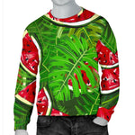 Tropical Leaf Watermelon Pattern Print Men's Crewneck Sweatshirt GearFrost