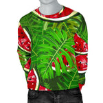 Tropical Leaf Watermelon Pattern Print Men's Crewneck Sweatshirt GearFrost