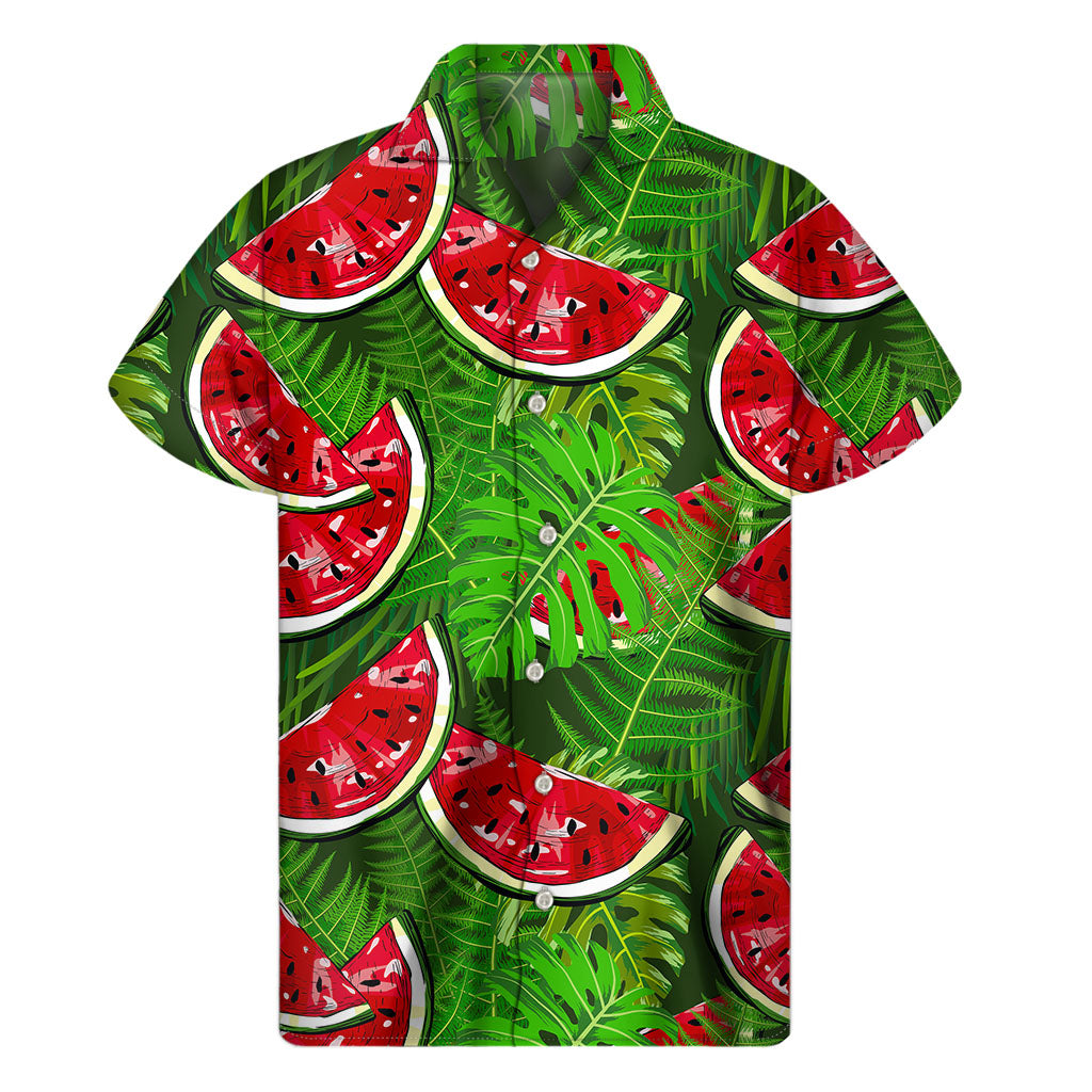Tropical Leaf Watermelon Pattern Print Men's Short Sleeve Shirt