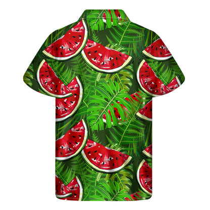 Tropical Leaf Watermelon Pattern Print Men's Short Sleeve Shirt