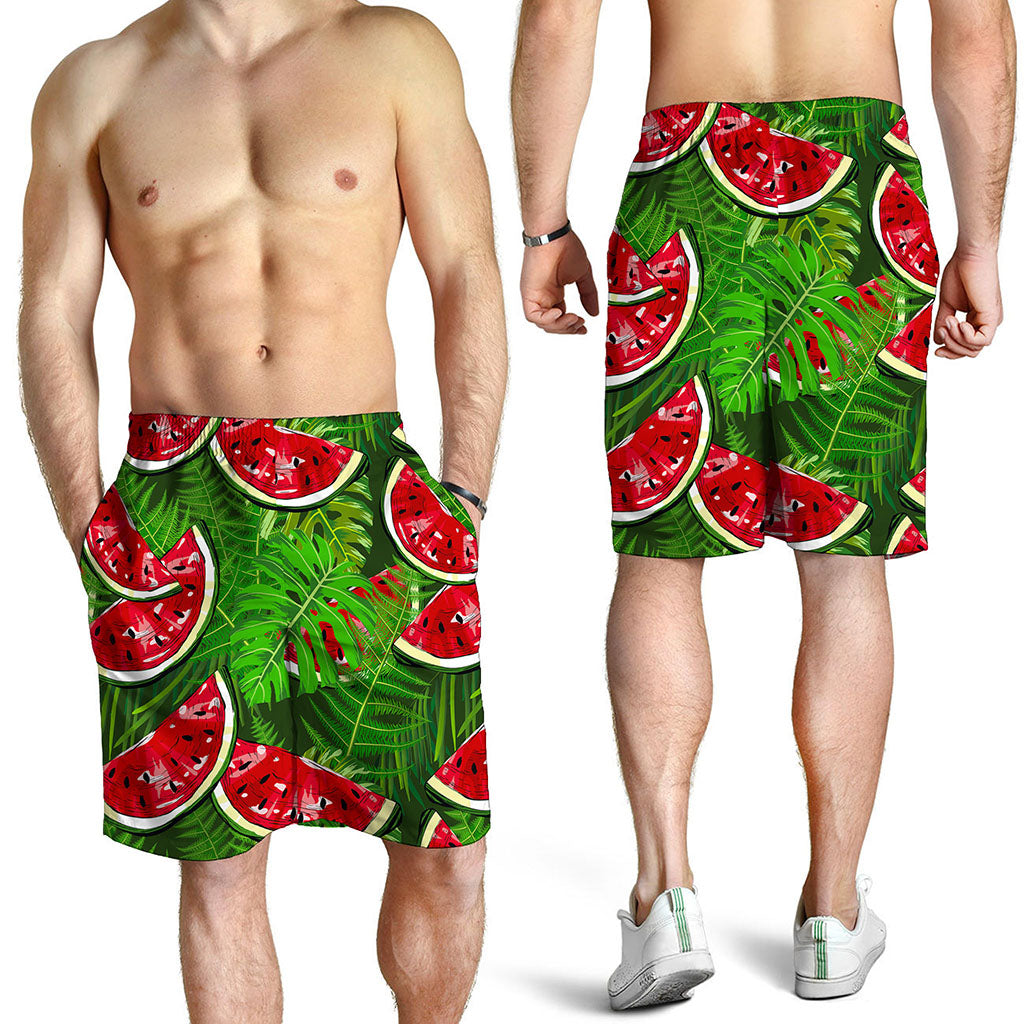 Tropical Leaf Watermelon Pattern Print Men's Shorts