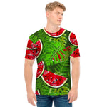 Tropical Leaf Watermelon Pattern Print Men's T-Shirt
