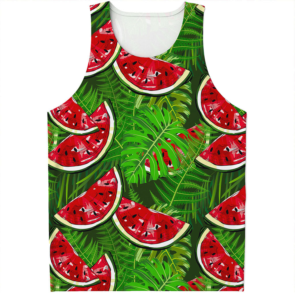 Tropical Leaf Watermelon Pattern Print Men's Tank Top