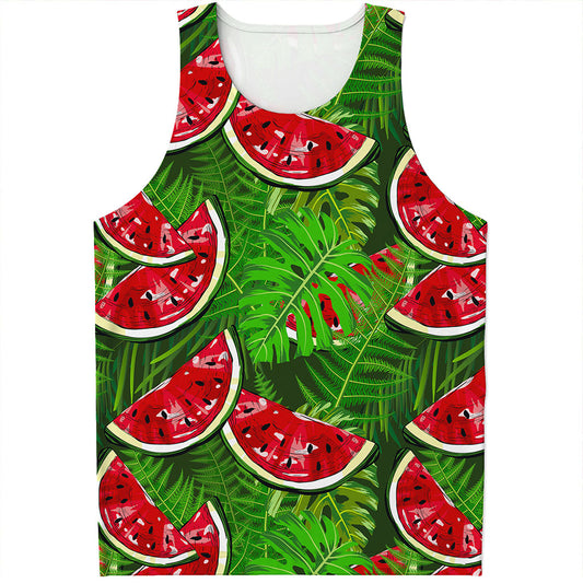 Tropical Leaf Watermelon Pattern Print Men's Tank Top