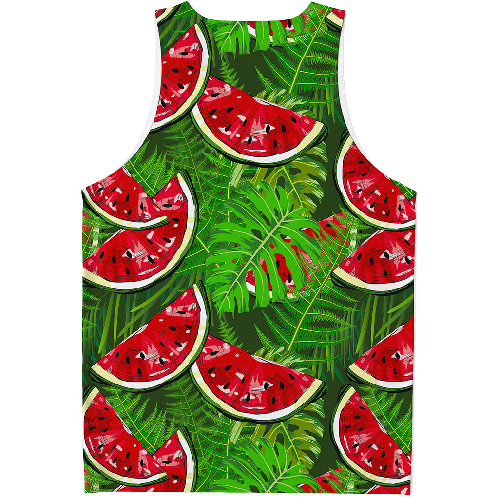 Tropical Leaf Watermelon Pattern Print Men's Tank Top