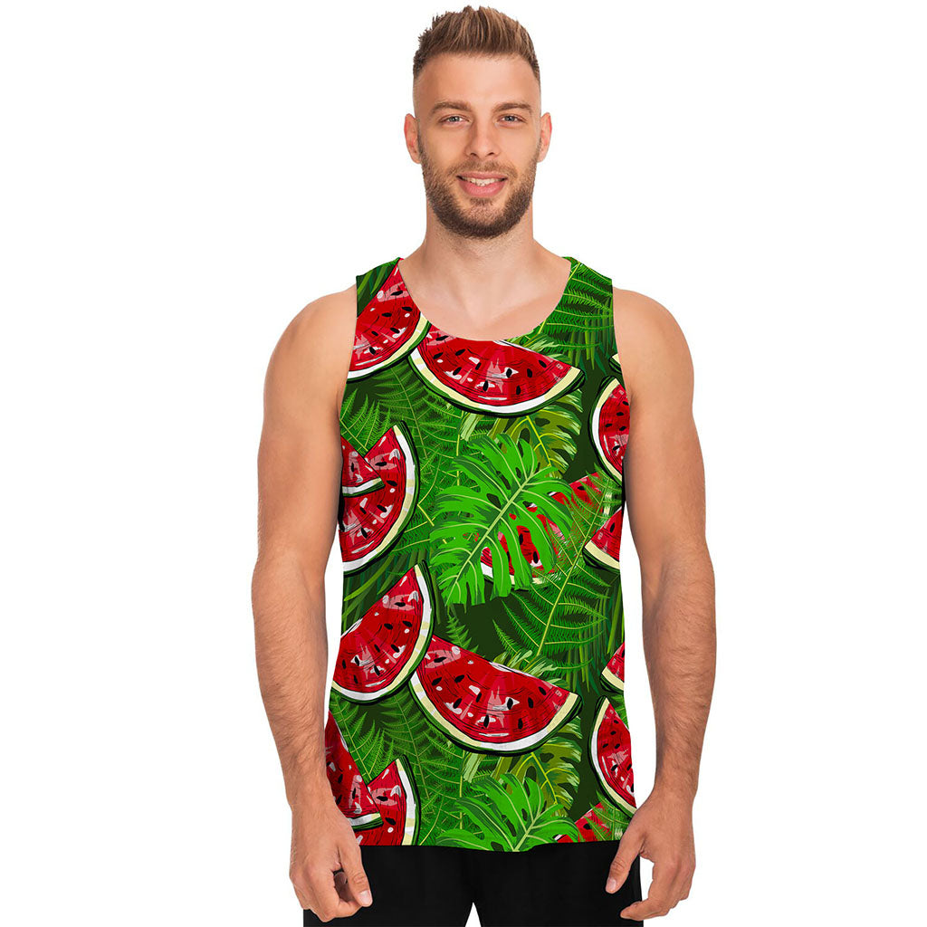Tropical Leaf Watermelon Pattern Print Men's Tank Top