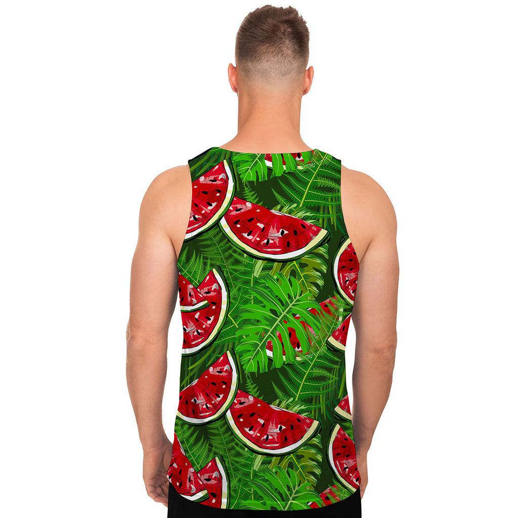 Tropical Leaf Watermelon Pattern Print Men's Tank Top
