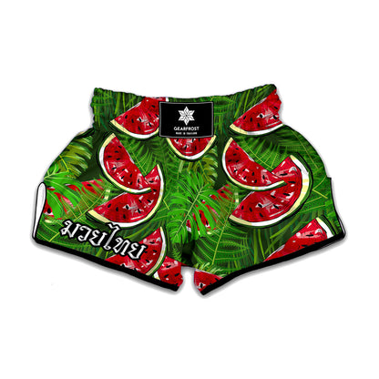 Tropical Leaf Watermelon Pattern Print Muay Thai Boxing Shorts
