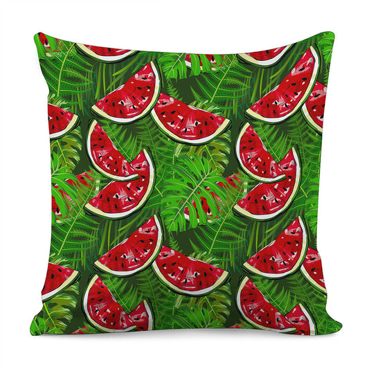 Tropical Leaf Watermelon Pattern Print Pillow Cover