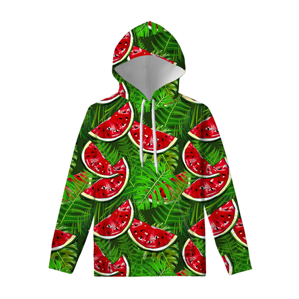 Tropical Leaf Watermelon Pattern Print Pullover Hoodie