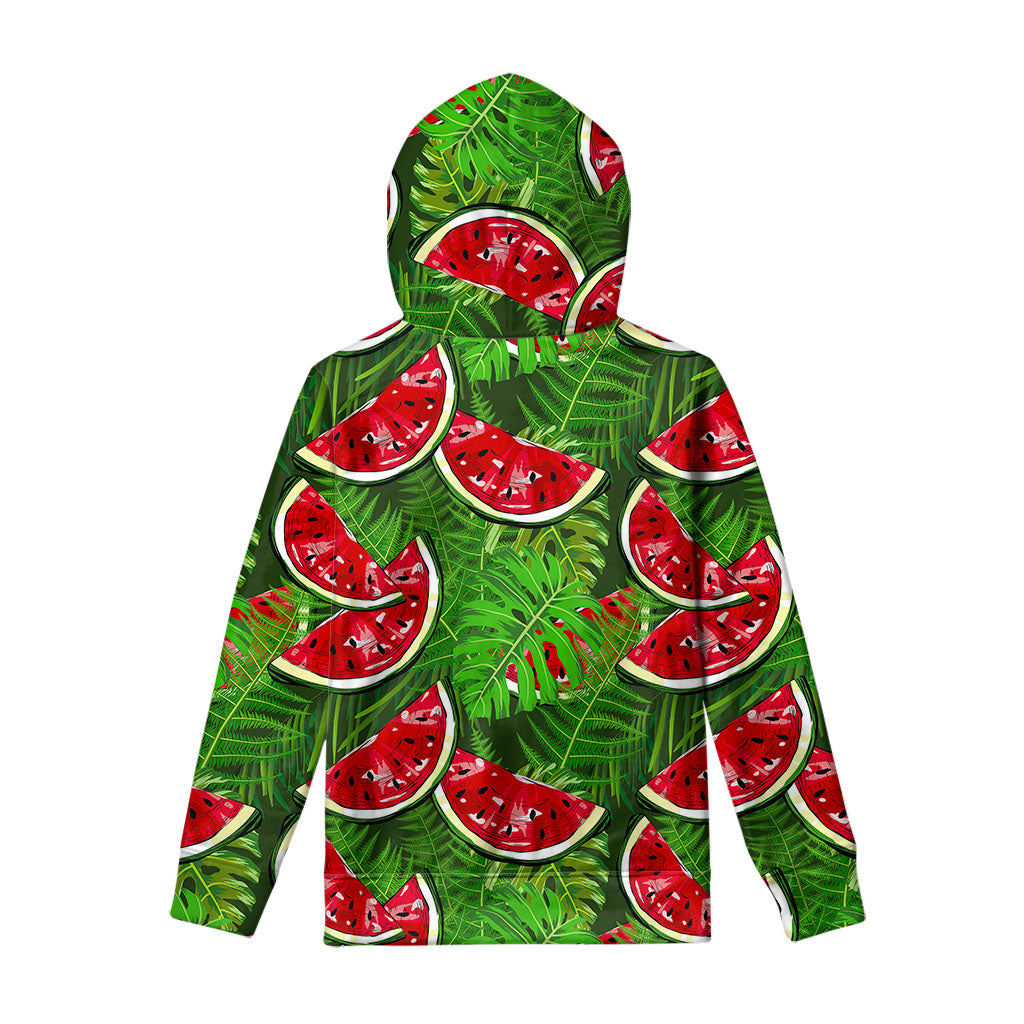 Tropical Leaf Watermelon Pattern Print Pullover Hoodie