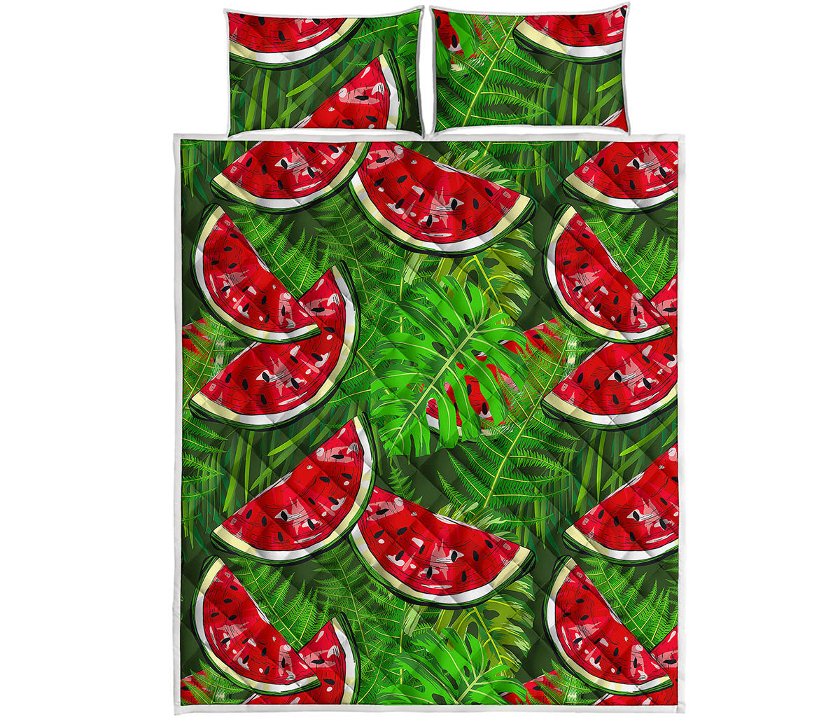 Tropical Leaf Watermelon Pattern Print Quilt Bed Set