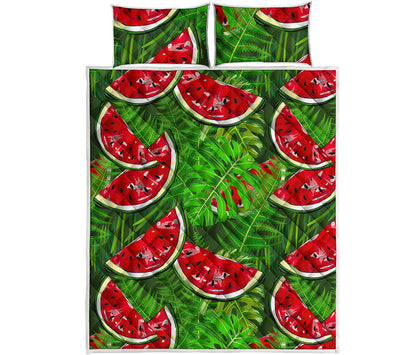 Tropical Leaf Watermelon Pattern Print Quilt Bed Set