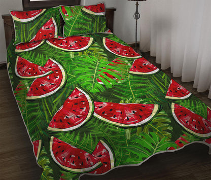 Tropical Leaf Watermelon Pattern Print Quilt Bed Set