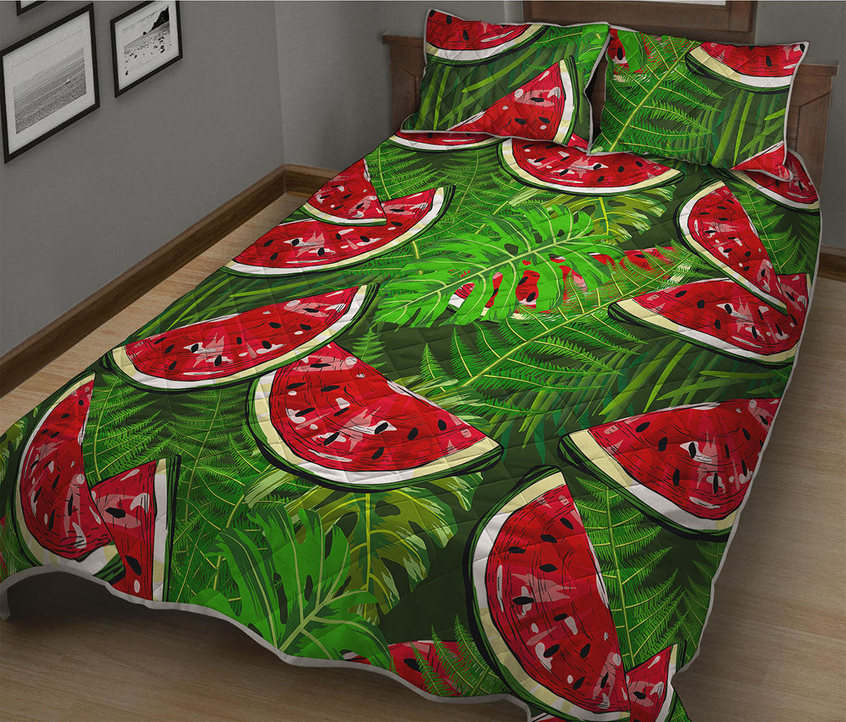Tropical Leaf Watermelon Pattern Print Quilt Bed Set