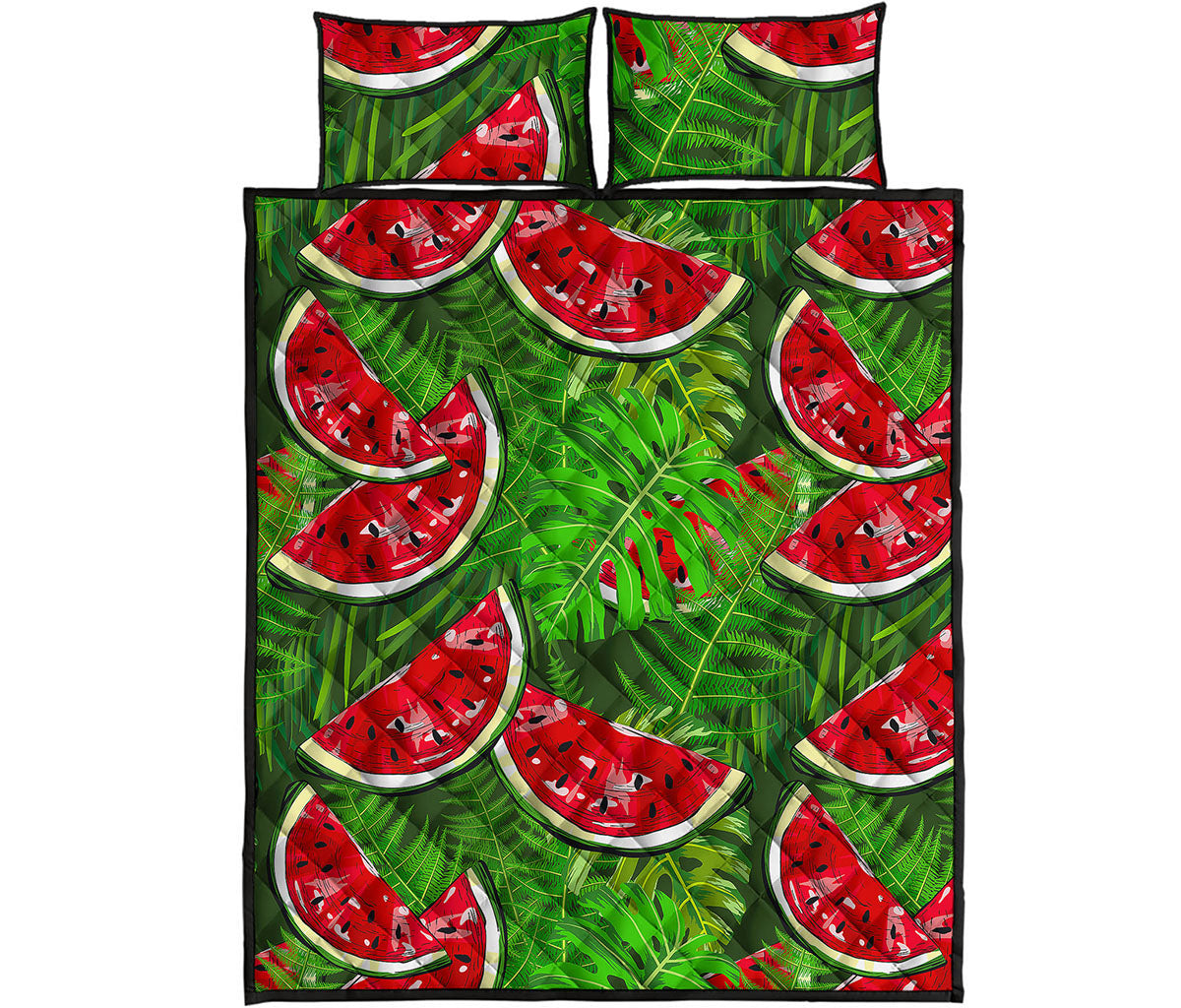 Tropical Leaf Watermelon Pattern Print Quilt Bed Set