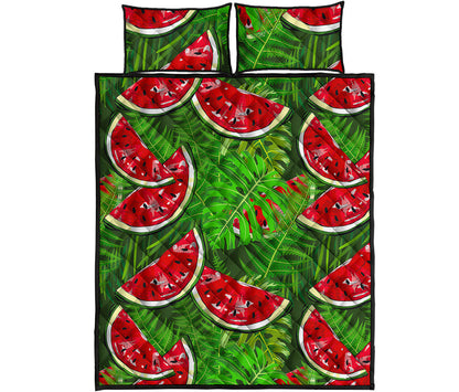 Tropical Leaf Watermelon Pattern Print Quilt Bed Set