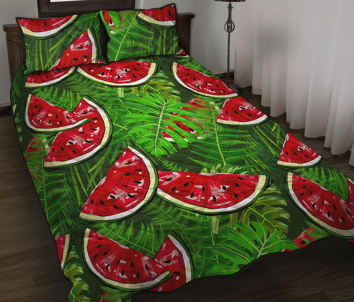 Tropical Leaf Watermelon Pattern Print Quilt Bed Set