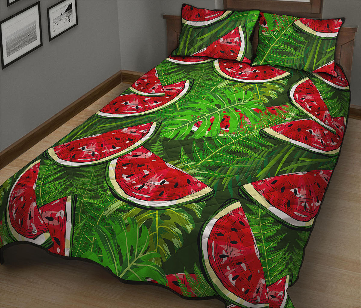 Tropical Leaf Watermelon Pattern Print Quilt Bed Set