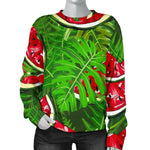 Tropical Leaf Watermelon Pattern Print Women's Crewneck Sweatshirt GearFrost