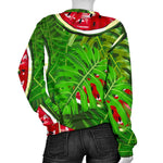 Tropical Leaf Watermelon Pattern Print Women's Crewneck Sweatshirt GearFrost