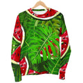 Tropical Leaf Watermelon Pattern Print Women's Crewneck Sweatshirt