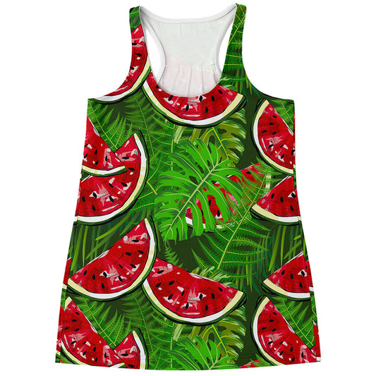 Tropical Leaf Watermelon Pattern Print Women's Racerback Tank Top