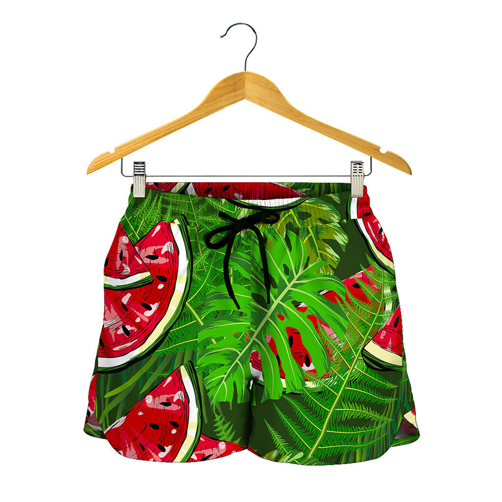 Tropical Leaf Watermelon Pattern Print Women's Shorts