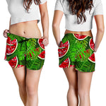 Tropical Leaf Watermelon Pattern Print Women's Shorts