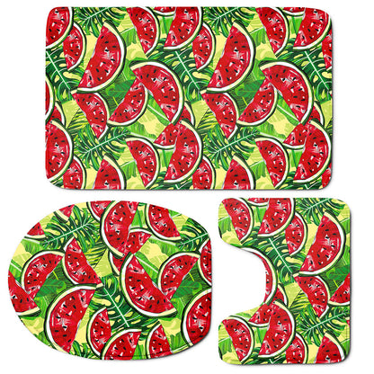 Tropical Leaves Watermelon Pattern Print 3 Piece Bath Mat Set