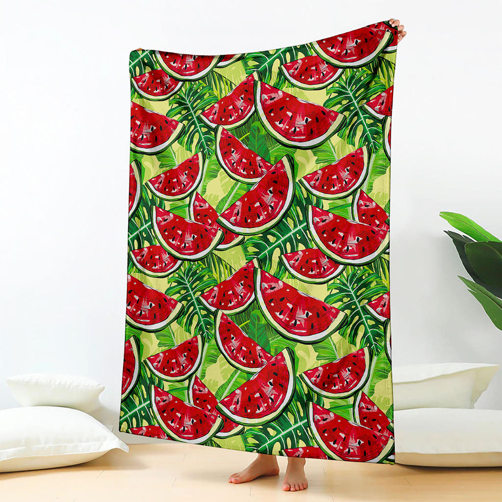 Tropical Leaves Watermelon Pattern Print Blanket