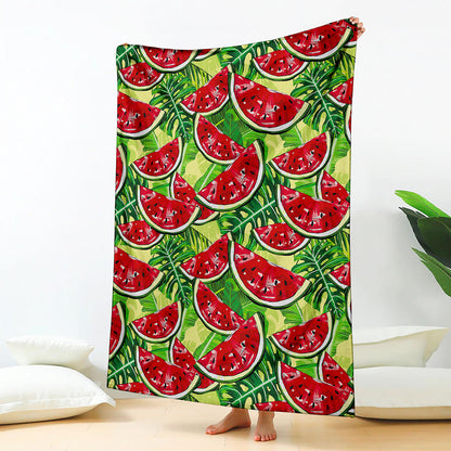 Tropical Leaves Watermelon Pattern Print Blanket