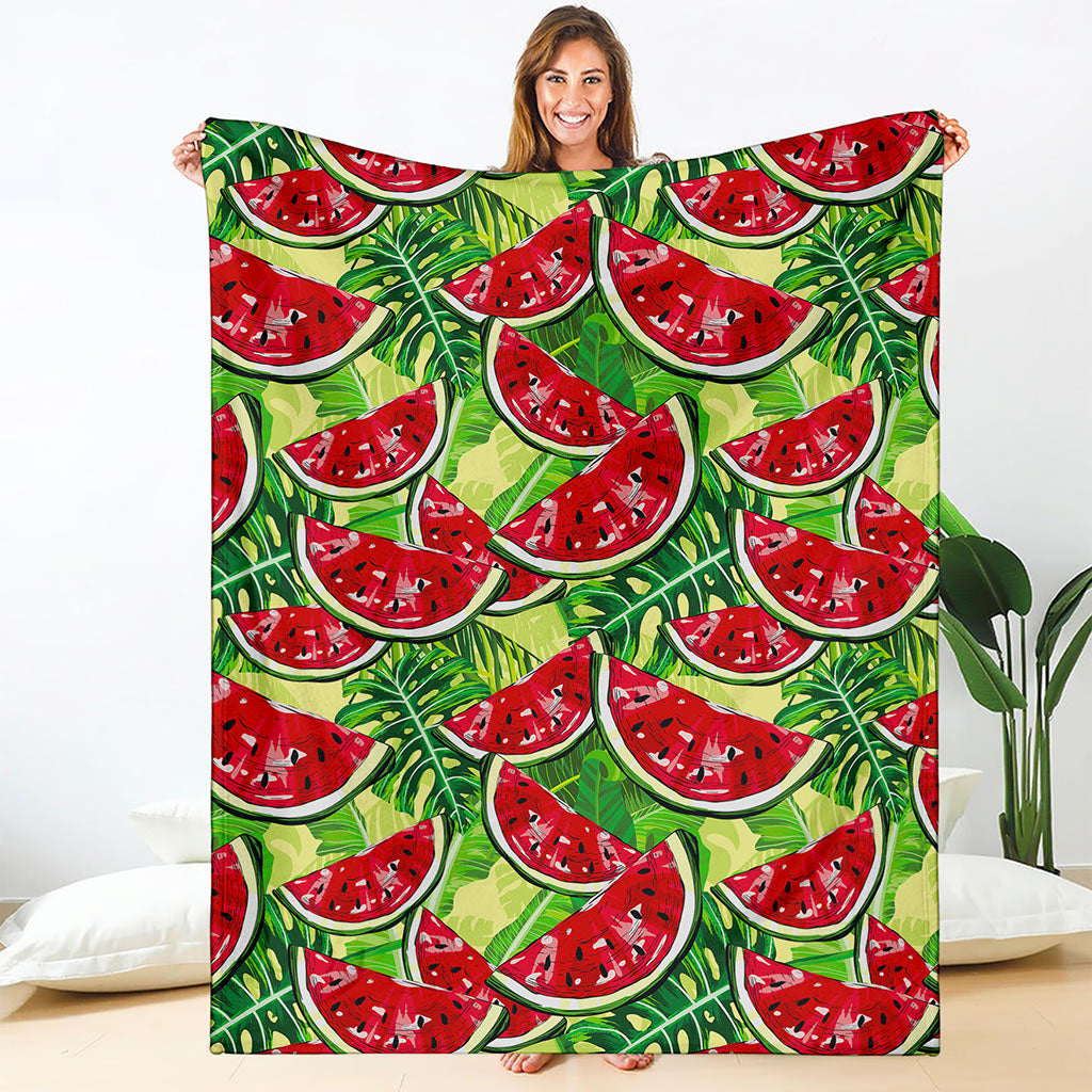 Tropical Leaves Watermelon Pattern Print Blanket