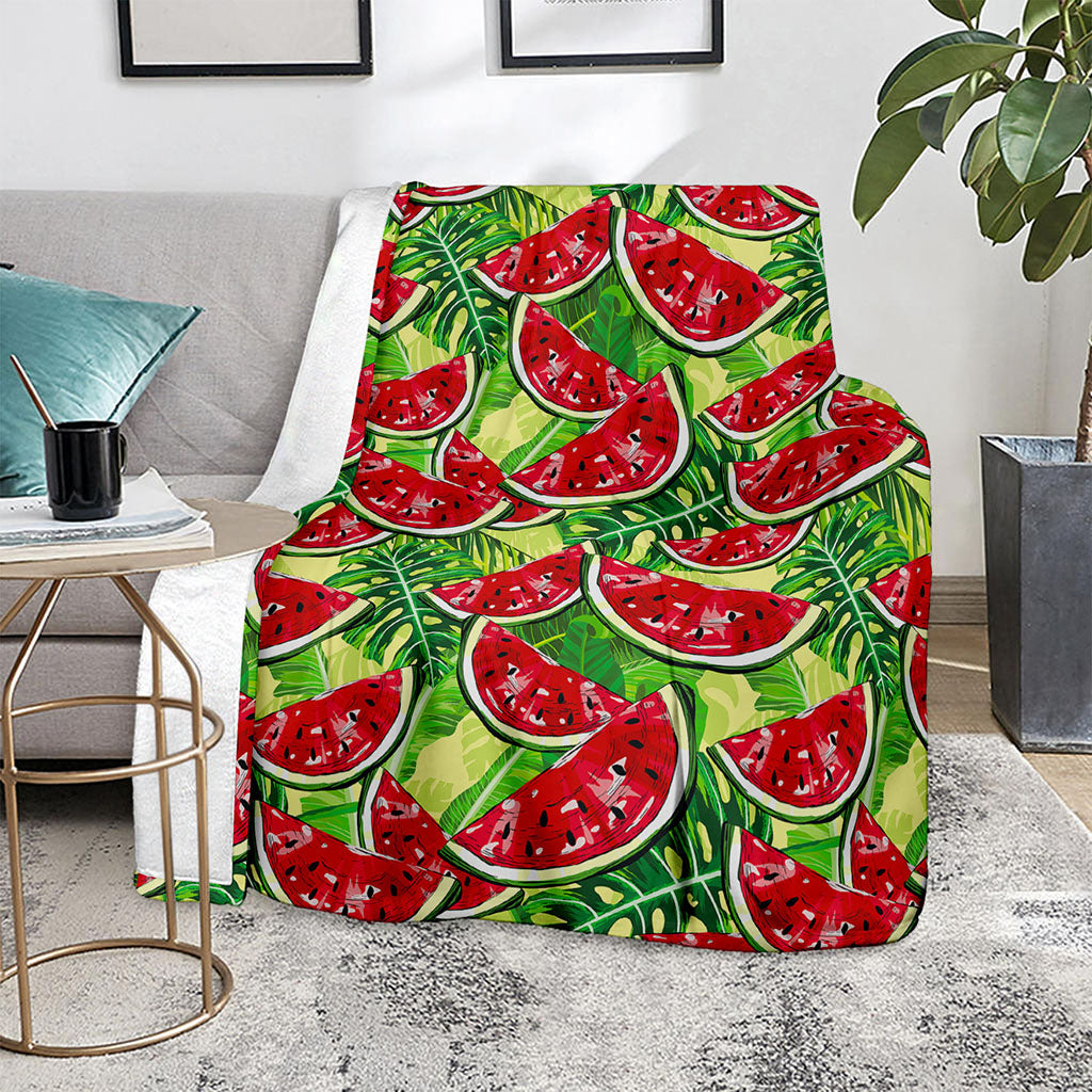 Tropical Leaves Watermelon Pattern Print Blanket