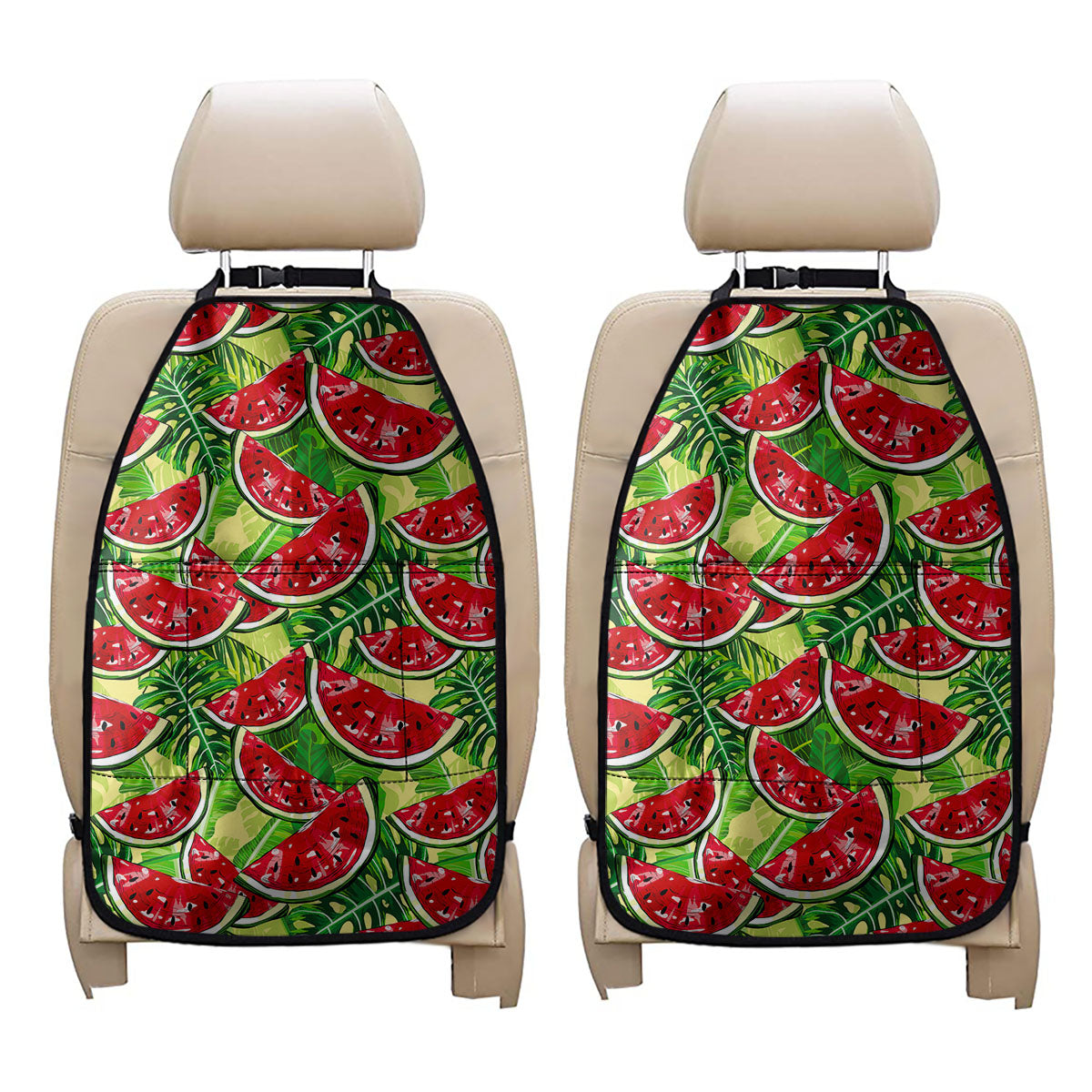 Tropical Leaves Watermelon Pattern Print Car Seat Organizers