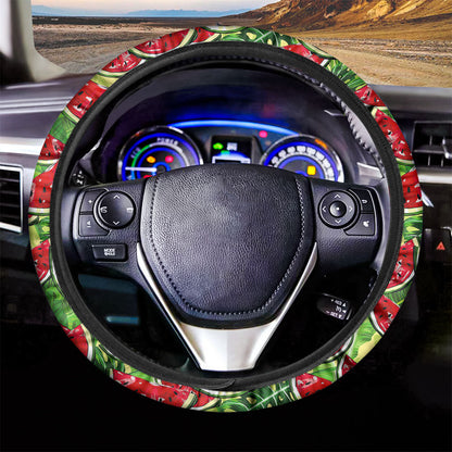 Tropical Leaves Watermelon Pattern Print Car Steering Wheel Cover