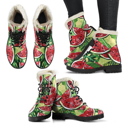 Tropical Leaves Watermelon Pattern Print Comfy Boots GearFrost