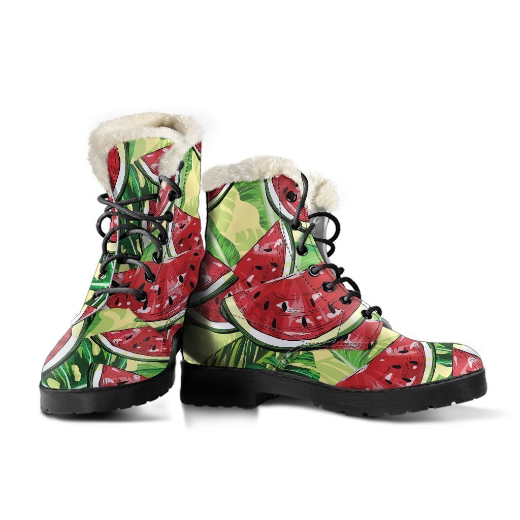 Tropical Leaves Watermelon Pattern Print Comfy Boots GearFrost