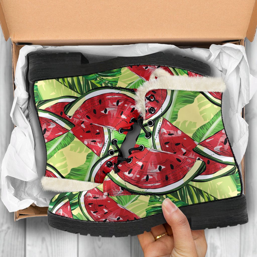 Tropical Leaves Watermelon Pattern Print Comfy Boots GearFrost