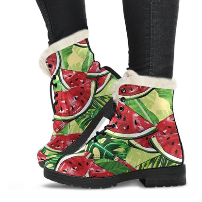 Tropical Leaves Watermelon Pattern Print Comfy Boots GearFrost
