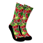 Tropical Leaves Watermelon Pattern Print Crew Socks