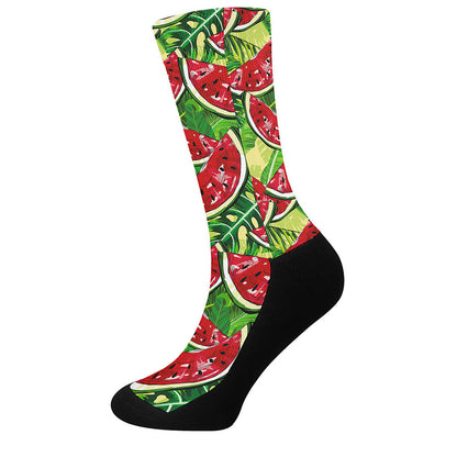 Tropical Leaves Watermelon Pattern Print Crew Socks