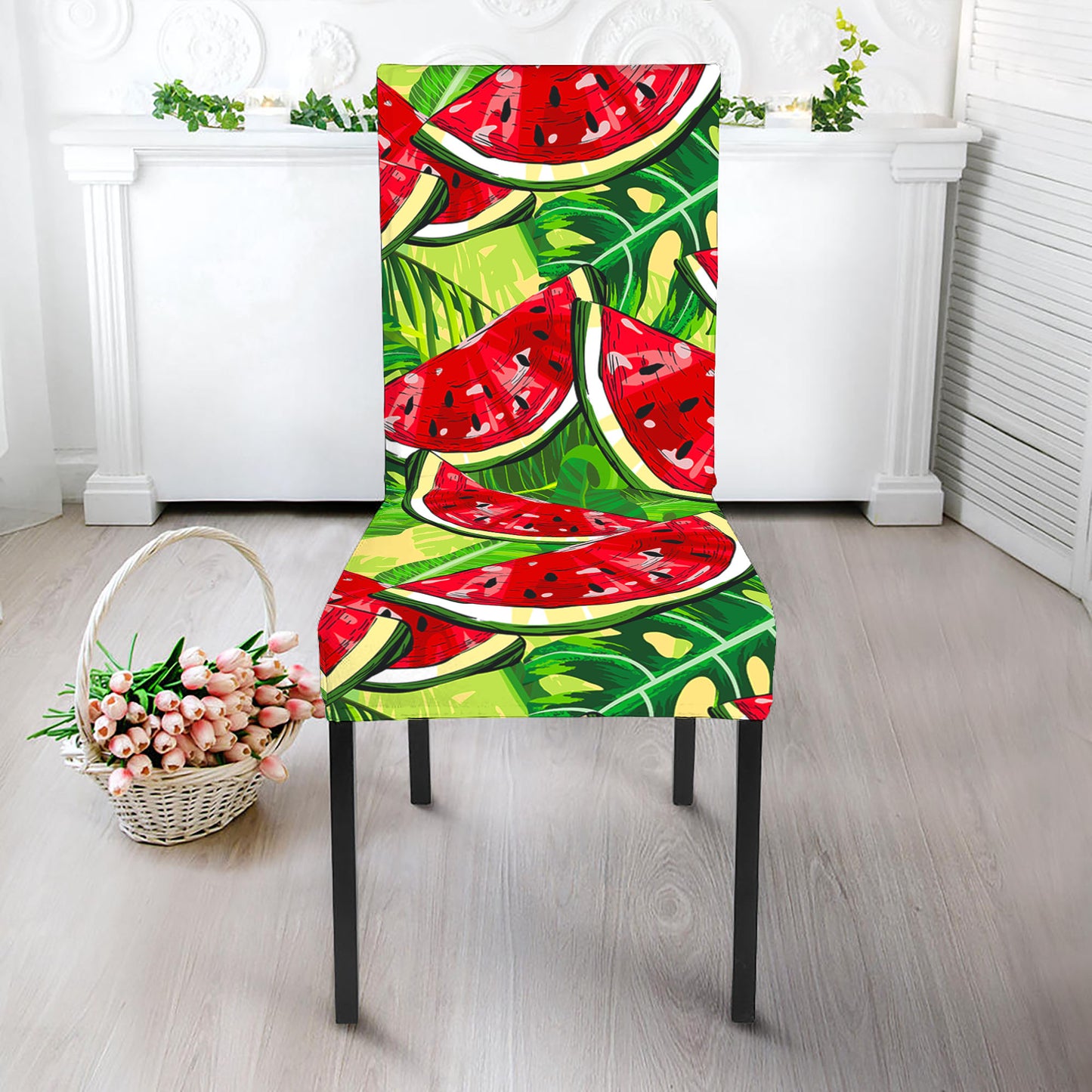 Tropical Leaves Watermelon Pattern Print Dining Chair Slipcover
