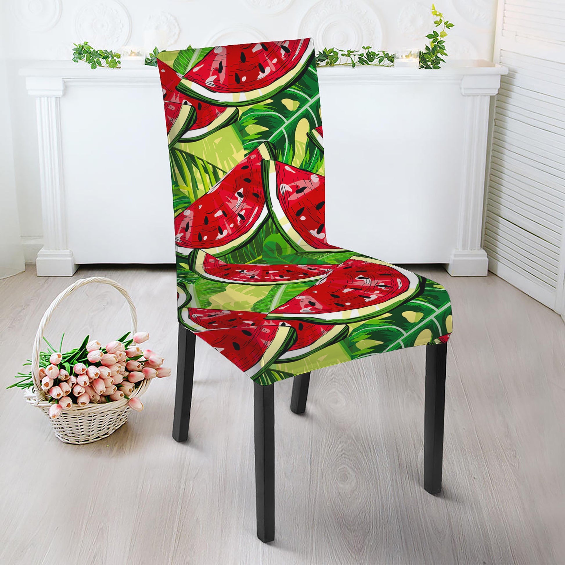 Tropical Leaves Watermelon Pattern Print Dining Chair Slipcover