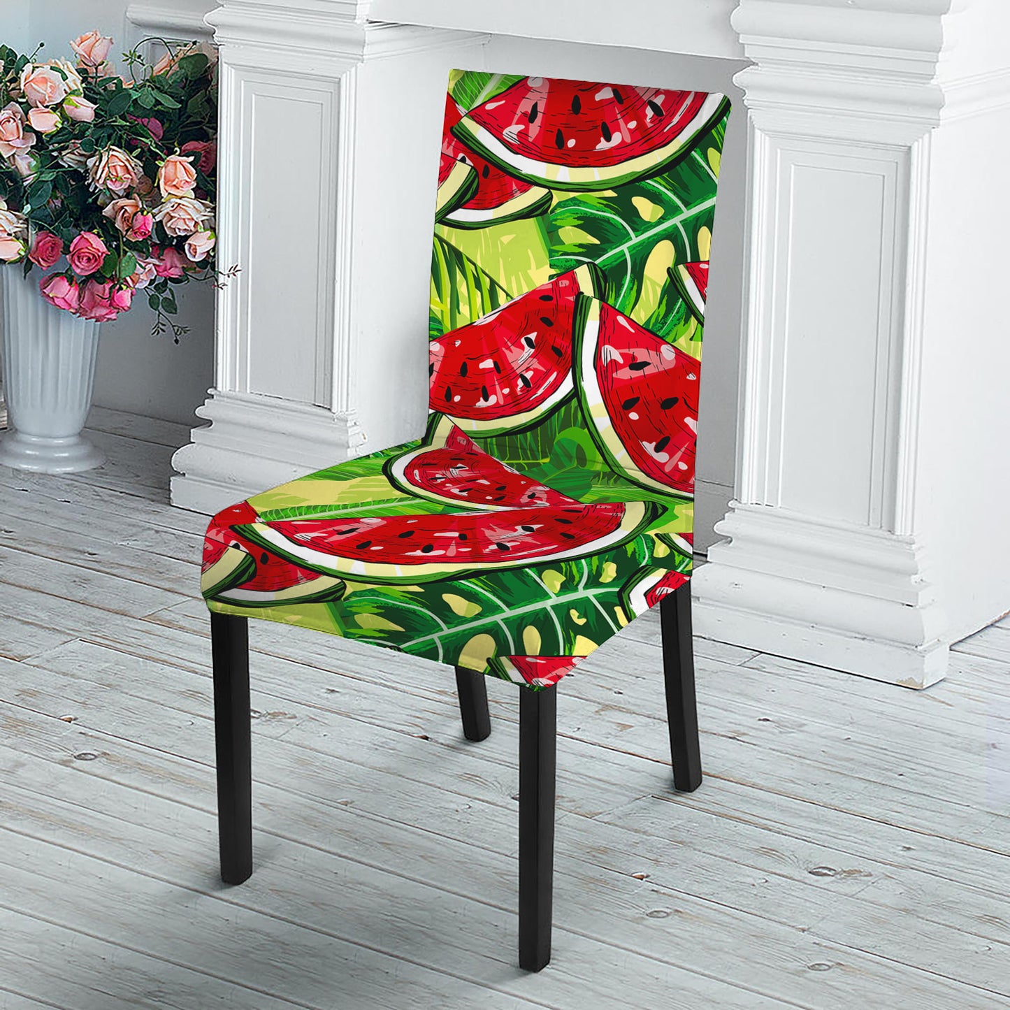 Tropical Leaves Watermelon Pattern Print Dining Chair Slipcover