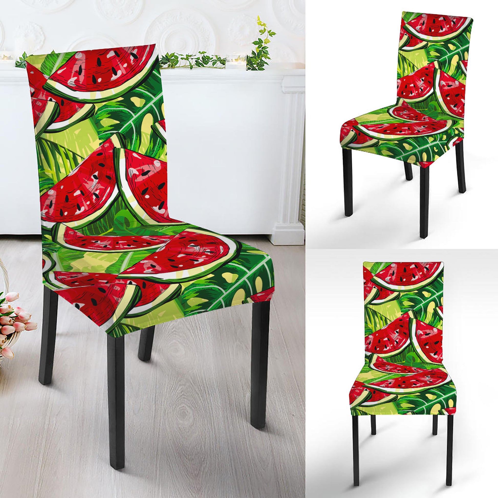 Tropical Leaves Watermelon Pattern Print Dining Chair Slipcover