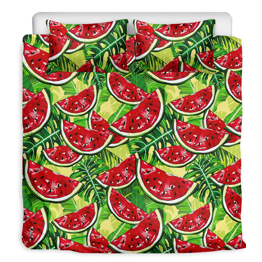 Tropical Leaves Watermelon Pattern Print Duvet Cover Bedding Set